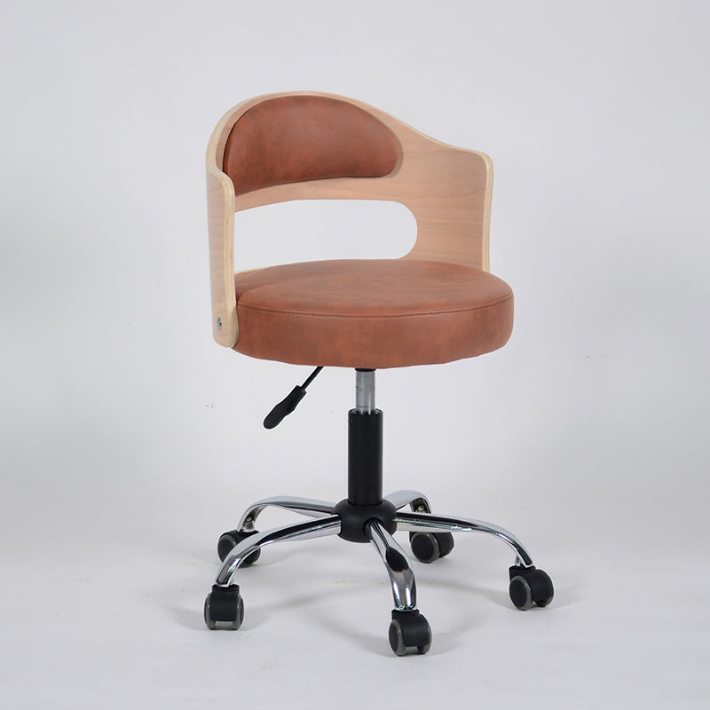 Modern Adjustable Rotatable Counter Stool Steel Study Bar Stool with Cushion and Pulley Light Brown 1 Piece Clearhalo 'Bar Furniture' 'Bar Stools' 'bar_stools' 'furn' 'furn_bar_stools' 'furniture_bar_stools' 'Kitchen & Dining Furniture' 'kitchen&dining_furn' 'kitchen' 'kitchen_furn' Furniture' 4639852
