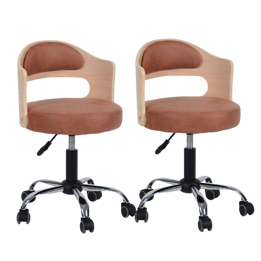 Modern Adjustable Rotatable Counter Stool Steel Study Bar Stool with Cushion and Pulley Light Brown 2 Piece Set Clearhalo 'Bar Furniture' 'Bar Stools' 'bar_stools' 'furn' 'furn_bar_stools' 'furniture_bar_stools' 'Kitchen & Dining Furniture' 'kitchen&dining_furn' 'kitchen' 'kitchen_furn' Furniture' 4639853