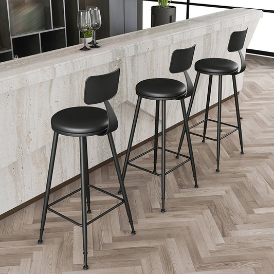 Modern Armless Backrest Counter Stool Iron Study Bar Stool with Leather Cushion and Pedal Clearhalo 'Bar Furniture' 'Bar Stools' 'bar_stools' 'furn' 'furn_bar_stools' 'furniture_bar_stools' 'Kitchen & Dining Furniture' 'kitchen&dining_furn' 'kitchen' 'kitchen_furn' Furniture' 4639862