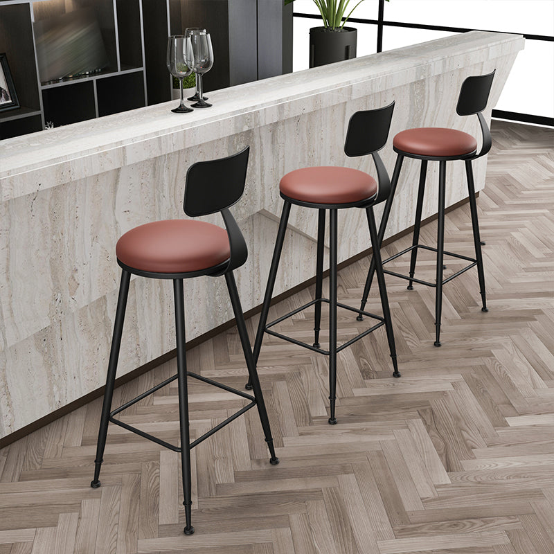 Modern Armless Backrest Counter Stool Iron Study Bar Stool with Leather Cushion and Pedal Clearhalo 'Bar Furniture' 'Bar Stools' 'bar_stools' 'furn' 'furn_bar_stools' 'furniture_bar_stools' 'Kitchen & Dining Furniture' 'kitchen&dining_furn' 'kitchen' 'kitchen_furn' Furniture' 4639869