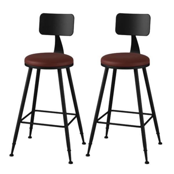 Modern Armless Backrest Counter Stool Iron Study Bar Stool with Leather Cushion and Pedal Red 2 Piece Set Counter Stool(26"H) Clearhalo 'Bar Furniture' 'Bar Stools' 'bar_stools' 'furn' 'furn_bar_stools' 'furniture_bar_stools' 'Kitchen & Dining Furniture' 'kitchen&dining_furn' 'kitchen' 'kitchen_furn' Furniture' 4639871