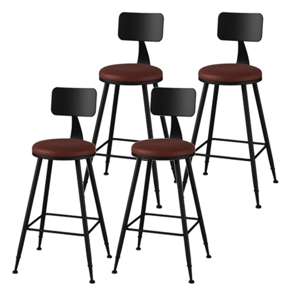 Modern Armless Backrest Counter Stool Iron Study Bar Stool with Leather Cushion and Pedal Red 4 Piece Set Counter Stool(26"H) Clearhalo 'Bar Furniture' 'Bar Stools' 'bar_stools' 'furn' 'furn_bar_stools' 'furniture_bar_stools' 'Kitchen & Dining Furniture' 'kitchen&dining_furn' 'kitchen' 'kitchen_furn' Furniture' 4639873