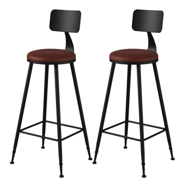 Modern Armless Backrest Counter Stool Iron Study Bar Stool with Leather Cushion and Pedal Red 2 Piece Set Bar Stool(30"H) Clearhalo 'Bar Furniture' 'Bar Stools' 'bar_stools' 'furn' 'furn_bar_stools' 'furniture_bar_stools' 'Kitchen & Dining Furniture' 'kitchen&dining_furn' 'kitchen' 'kitchen_furn' Furniture' 4639886