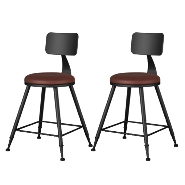 Modern Armless Backrest Counter Stool Iron Study Bar Stool with Leather Cushion and Pedal Red 2 Piece Set Short Stool(18"H) Clearhalo 'Bar Furniture' 'Bar Stools' 'bar_stools' 'furn' 'furn_bar_stools' 'furniture_bar_stools' 'Kitchen & Dining Furniture' 'kitchen&dining_furn' 'kitchen' 'kitchen_furn' Furniture' 4639894