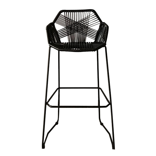 Modern Armrest Backrest Counter Stool Iron Balcony Bar Stool with Rattan seat and Pedal Black 1 Piece Clearhalo 'Bar Furniture' 'Bar Stools' 'bar_stools' 'furn' 'furn_bar_stools' 'furniture_bar_stools' 'Kitchen & Dining Furniture' 'kitchen&dining_furn' 'kitchen' 'kitchen_furn' Furniture' 4639958
