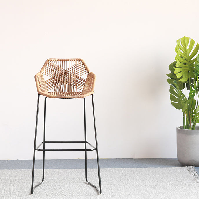 Modern Armrest Backrest Counter Stool Iron Balcony Bar Stool with Rattan seat and Pedal Clearhalo 'Bar Furniture' 'Bar Stools' 'bar_stools' 'furn' 'furn_bar_stools' 'furniture_bar_stools' 'Kitchen & Dining Furniture' 'kitchen&dining_furn' 'kitchen' 'kitchen_furn' Furniture' 4639960