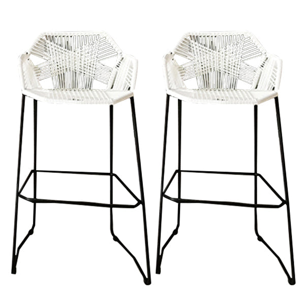 Modern Armrest Backrest Counter Stool Iron Balcony Bar Stool with Rattan seat and Pedal White 2 Piece Set Clearhalo 'Bar Furniture' 'Bar Stools' 'bar_stools' 'furn' 'furn_bar_stools' 'furniture_bar_stools' 'Kitchen & Dining Furniture' 'kitchen&dining_furn' 'kitchen' 'kitchen_furn' Furniture' 4639971