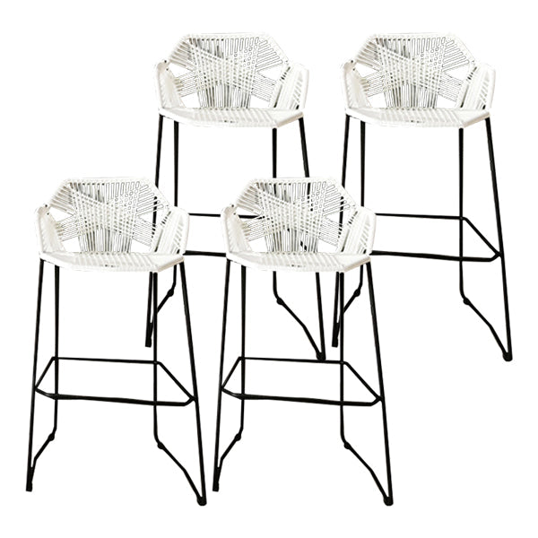 Modern Armrest Backrest Counter Stool Iron Balcony Bar Stool with Rattan seat and Pedal White 4 Piece Set Clearhalo 'Bar Furniture' 'Bar Stools' 'bar_stools' 'furn' 'furn_bar_stools' 'furniture_bar_stools' 'Kitchen & Dining Furniture' 'kitchen&dining_furn' 'kitchen' 'kitchen_furn' Furniture' 4639973