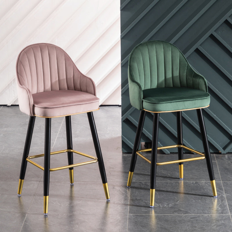 Modern Armless Backrest Counter Stool Iron Bar Stool with Velvet Cushion and Pedal Clearhalo 'Bar Furniture' 'Bar Stools' 'bar_stools' 'furn' 'furn_bar_stools' 'furniture_bar_stools' 'Kitchen & Dining Furniture' 'kitchen&dining_furn' 'kitchen' 'kitchen_furn' Furniture' 4639976