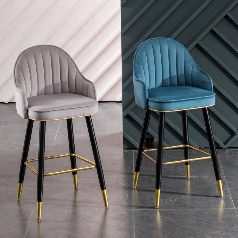Modern Armless Backrest Counter Stool Iron Bar Stool with Velvet Cushion and Pedal Clearhalo 'Bar Furniture' 'Bar Stools' 'bar_stools' 'furn' 'furn_bar_stools' 'furniture_bar_stools' 'Kitchen & Dining Furniture' 'kitchen&dining_furn' 'kitchen' 'kitchen_furn' Furniture' 4639978