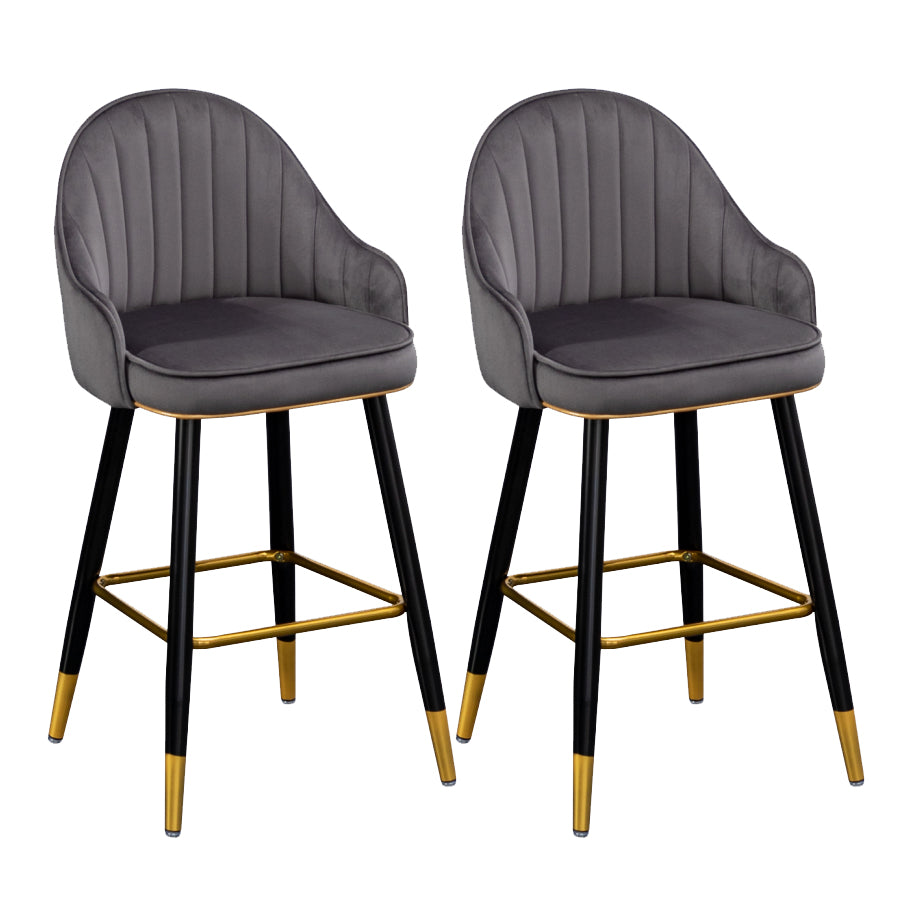 Modern Armless Backrest Counter Stool Iron Bar Stool with Velvet Cushion and Pedal Dark Gray 2 Piece Set Clearhalo 'Bar Furniture' 'Bar Stools' 'bar_stools' 'furn' 'furn_bar_stools' 'furniture_bar_stools' 'Kitchen & Dining Furniture' 'kitchen&dining_furn' 'kitchen' 'kitchen_furn' Furniture' 4639979