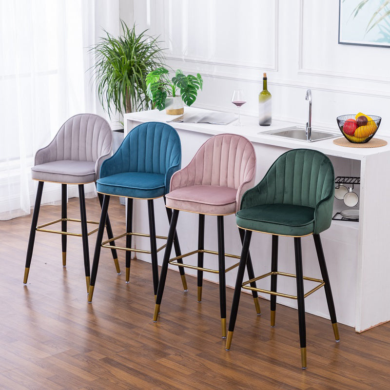 Modern Armless Backrest Counter Stool Iron Bar Stool with Velvet Cushion and Pedal Clearhalo 'Bar Furniture' 'Bar Stools' 'bar_stools' 'furn' 'furn_bar_stools' 'furniture_bar_stools' 'Kitchen & Dining Furniture' 'kitchen&dining_furn' 'kitchen' 'kitchen_furn' Furniture' 4639980