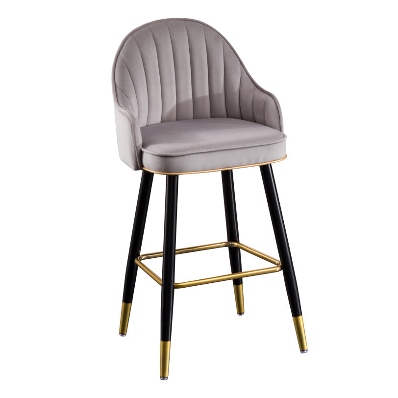 Modern Armless Backrest Counter Stool Iron Bar Stool with Velvet Cushion and Pedal Light Gray 1 Piece Clearhalo 'Bar Furniture' 'Bar Stools' 'bar_stools' 'furn' 'furn_bar_stools' 'furniture_bar_stools' 'Kitchen & Dining Furniture' 'kitchen&dining_furn' 'kitchen' 'kitchen_furn' Furniture' 4639982