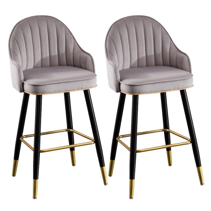 Modern Armless Backrest Counter Stool Iron Bar Stool with Velvet Cushion and Pedal Light Gray 2 Piece Set Clearhalo 'Bar Furniture' 'Bar Stools' 'bar_stools' 'furn' 'furn_bar_stools' 'furniture_bar_stools' 'Kitchen & Dining Furniture' 'kitchen&dining_furn' 'kitchen' 'kitchen_furn' Furniture' 4639985