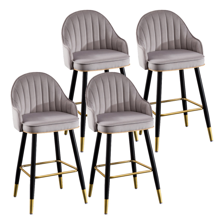Modern Armless Backrest Counter Stool Iron Bar Stool with Velvet Cushion and Pedal Light Gray 4 Piece Set Clearhalo 'Bar Furniture' 'Bar Stools' 'bar_stools' 'furn' 'furn_bar_stools' 'furniture_bar_stools' 'Kitchen & Dining Furniture' 'kitchen&dining_furn' 'kitchen' 'kitchen_furn' Furniture' 4639987