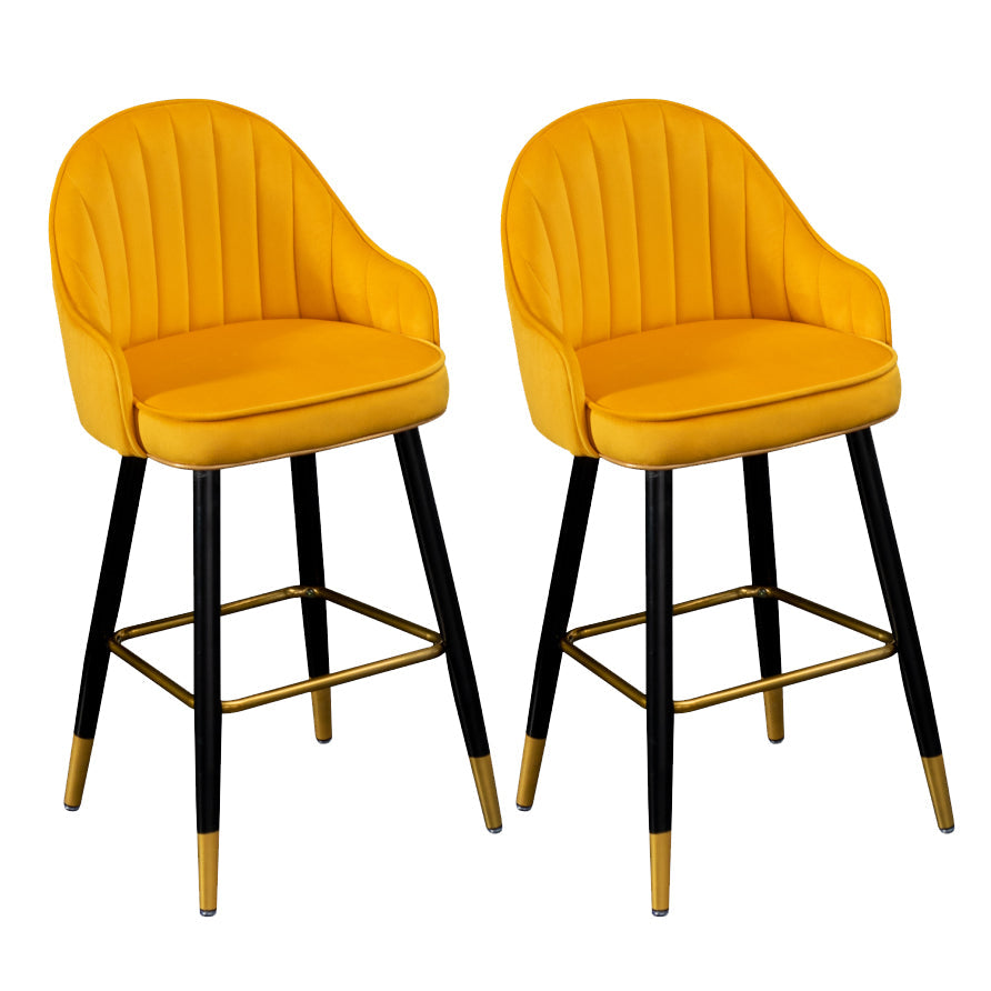 Modern Armless Backrest Counter Stool Iron Bar Stool with Velvet Cushion and Pedal Yellow 2 Piece Set Clearhalo 'Bar Furniture' 'Bar Stools' 'bar_stools' 'furn' 'furn_bar_stools' 'furniture_bar_stools' 'Kitchen & Dining Furniture' 'kitchen&dining_furn' 'kitchen' 'kitchen_furn' Furniture' 4639990