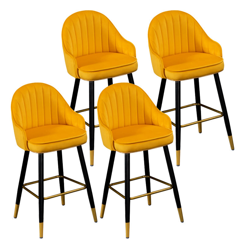 Modern Armless Backrest Counter Stool Iron Bar Stool with Velvet Cushion and Pedal Yellow 4 Piece Set Clearhalo 'Bar Furniture' 'Bar Stools' 'bar_stools' 'furn' 'furn_bar_stools' 'furniture_bar_stools' 'Kitchen & Dining Furniture' 'kitchen&dining_furn' 'kitchen' 'kitchen_furn' Furniture' 4639991
