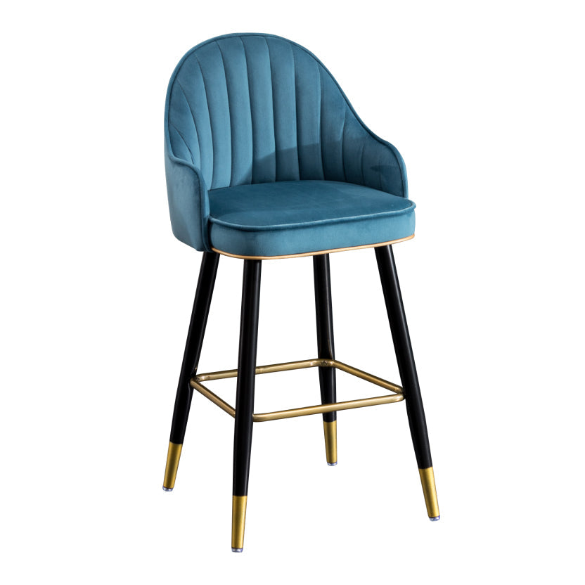 Modern Armless Backrest Counter Stool Iron Bar Stool with Velvet Cushion and Pedal Blue 1 Piece Clearhalo 'Bar Furniture' 'Bar Stools' 'bar_stools' 'furn' 'furn_bar_stools' 'furniture_bar_stools' 'Kitchen & Dining Furniture' 'kitchen&dining_furn' 'kitchen' 'kitchen_furn' Furniture' 4639992