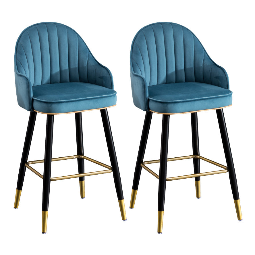 Modern Armless Backrest Counter Stool Iron Bar Stool with Velvet Cushion and Pedal Blue 2 Piece Set Clearhalo 'Bar Furniture' 'Bar Stools' 'bar_stools' 'furn' 'furn_bar_stools' 'furniture_bar_stools' 'Kitchen & Dining Furniture' 'kitchen&dining_furn' 'kitchen' 'kitchen_furn' Furniture' 4639993