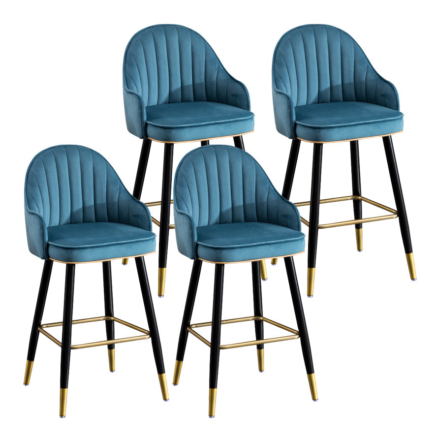 Modern Armless Backrest Counter Stool Iron Bar Stool with Velvet Cushion and Pedal Blue 4 Piece Set Clearhalo 'Bar Furniture' 'Bar Stools' 'bar_stools' 'furn' 'furn_bar_stools' 'furniture_bar_stools' 'Kitchen & Dining Furniture' 'kitchen&dining_furn' 'kitchen' 'kitchen_furn' Furniture' 4639994