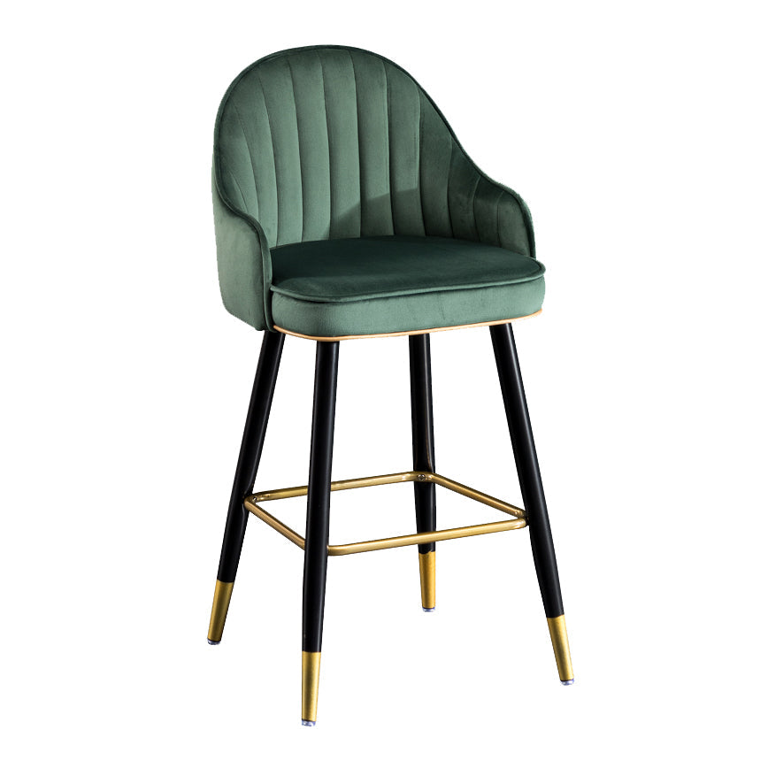 Modern Armless Backrest Counter Stool Iron Bar Stool with Velvet Cushion and Pedal Green 1 Piece Clearhalo 'Bar Furniture' 'Bar Stools' 'bar_stools' 'furn' 'furn_bar_stools' 'furniture_bar_stools' 'Kitchen & Dining Furniture' 'kitchen&dining_furn' 'kitchen' 'kitchen_furn' Furniture' 4639995