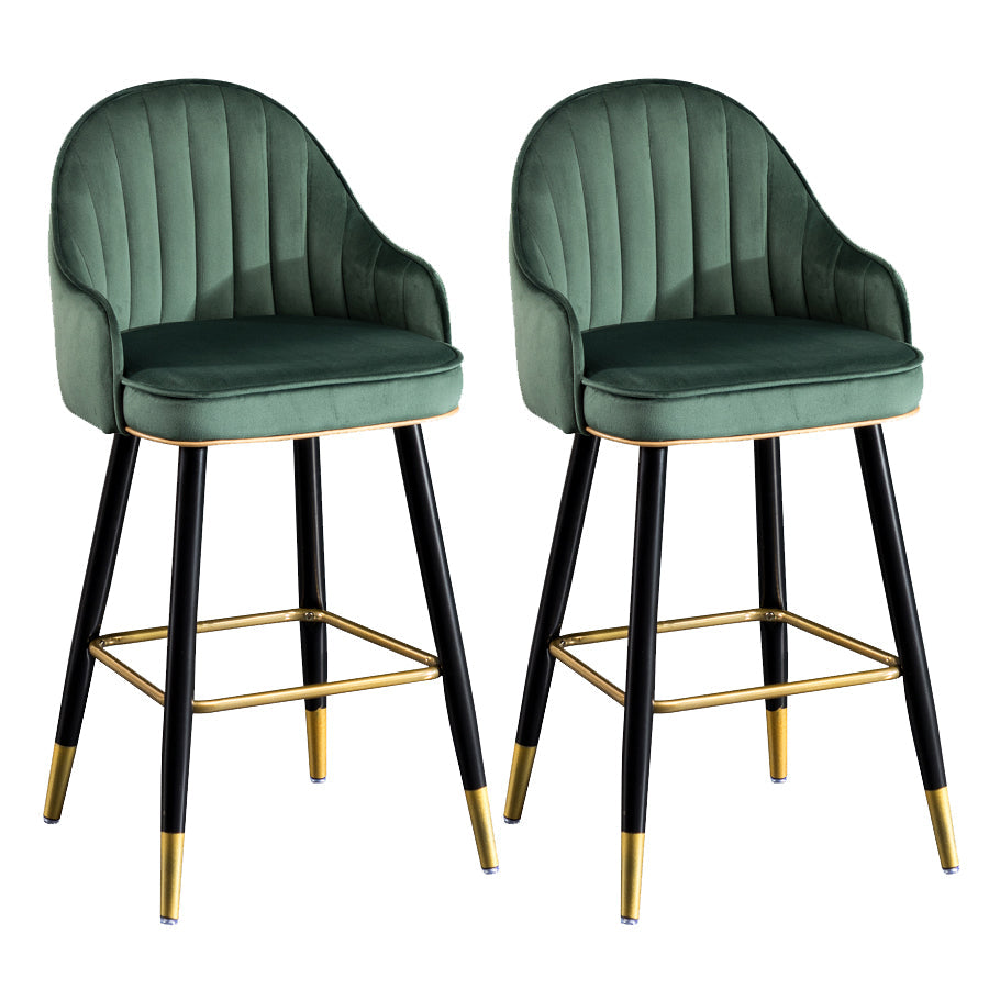 Modern Armless Backrest Counter Stool Iron Bar Stool with Velvet Cushion and Pedal Green 2 Piece Set Clearhalo 'Bar Furniture' 'Bar Stools' 'bar_stools' 'furn' 'furn_bar_stools' 'furniture_bar_stools' 'Kitchen & Dining Furniture' 'kitchen&dining_furn' 'kitchen' 'kitchen_furn' Furniture' 4639996