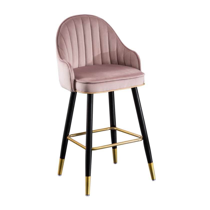 Modern Armless Backrest Counter Stool Iron Bar Stool with Velvet Cushion and Pedal Cameo Brown 1 Piece Clearhalo 'Bar Furniture' 'Bar Stools' 'bar_stools' 'furn' 'furn_bar_stools' 'furniture_bar_stools' 'Kitchen & Dining Furniture' 'kitchen&dining_furn' 'kitchen' 'kitchen_furn' Furniture' 4639998
