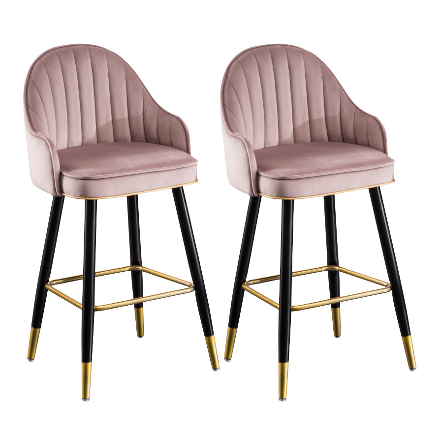 Modern Armless Backrest Counter Stool Iron Bar Stool with Velvet Cushion and Pedal Cameo Brown 2 Piece Set Clearhalo 'Bar Furniture' 'Bar Stools' 'bar_stools' 'furn' 'furn_bar_stools' 'furniture_bar_stools' 'Kitchen & Dining Furniture' 'kitchen&dining_furn' 'kitchen' 'kitchen_furn' Furniture' 4639999
