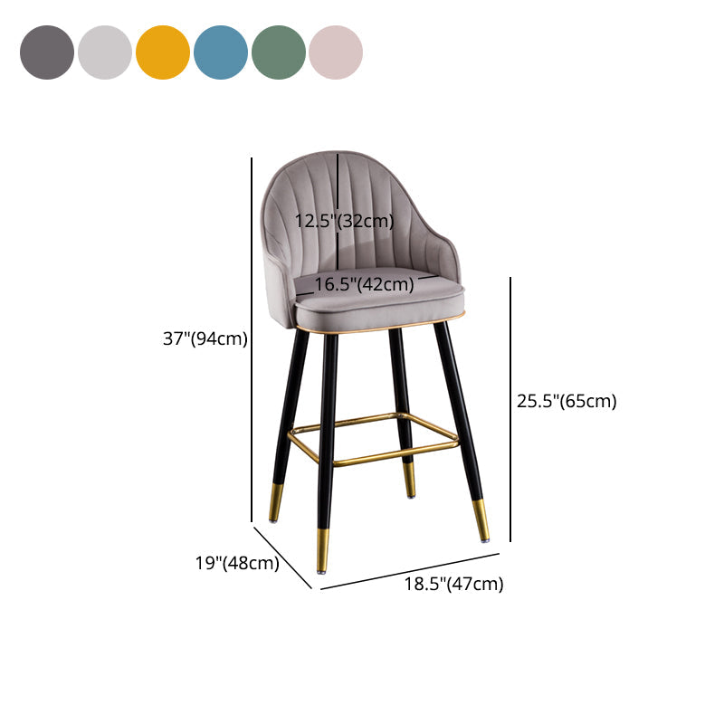 Modern Armless Backrest Counter Stool Iron Bar Stool with Velvet Cushion and Pedal Clearhalo 'Bar Furniture' 'Bar Stools' 'bar_stools' 'furn' 'furn_bar_stools' 'furniture_bar_stools' 'Kitchen & Dining Furniture' 'kitchen&dining_furn' 'kitchen' 'kitchen_furn' Furniture' 4640002
