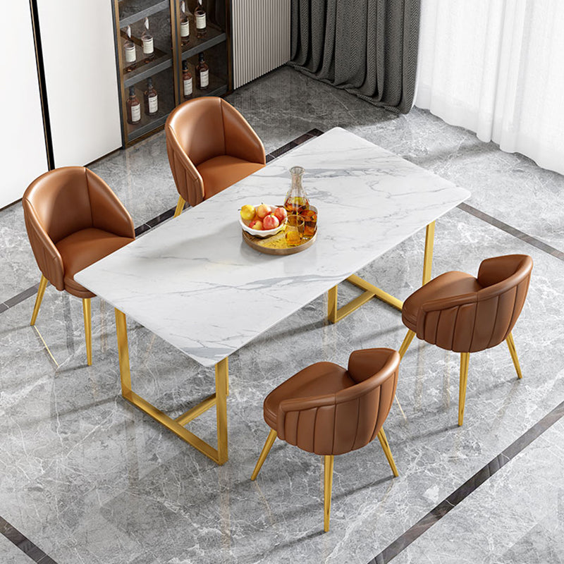 1/4/5 Pieces Luxury Rectangle Dining Set Sintered Stone Dining Table with Leather Chairs 5 Pieces: White Table, 4 Brown Chairs Clearhalo 'Dining Room Sets' 'Dining Tables & Seating' 'dining_room_set' 'furn' 'furn_dining_room_set' 'Furniture' 'furniture_dining_room_set' 'Kitchen & Dining Furniture' 'kitchen&dining_furn' 'kitchen' 4640080