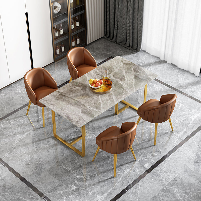 1/4/5 Pieces Luxury Rectangle Dining Set Sintered Stone Dining Table with Leather Chairs 5 Pieces: Grey Table, 4 Brown Chairs Clearhalo 'Dining Room Sets' 'Dining Tables & Seating' 'dining_room_set' 'furn' 'furn_dining_room_set' 'Furniture' 'furniture_dining_room_set' 'Kitchen & Dining Furniture' 'kitchen&dining_furn' 'kitchen' 4640082