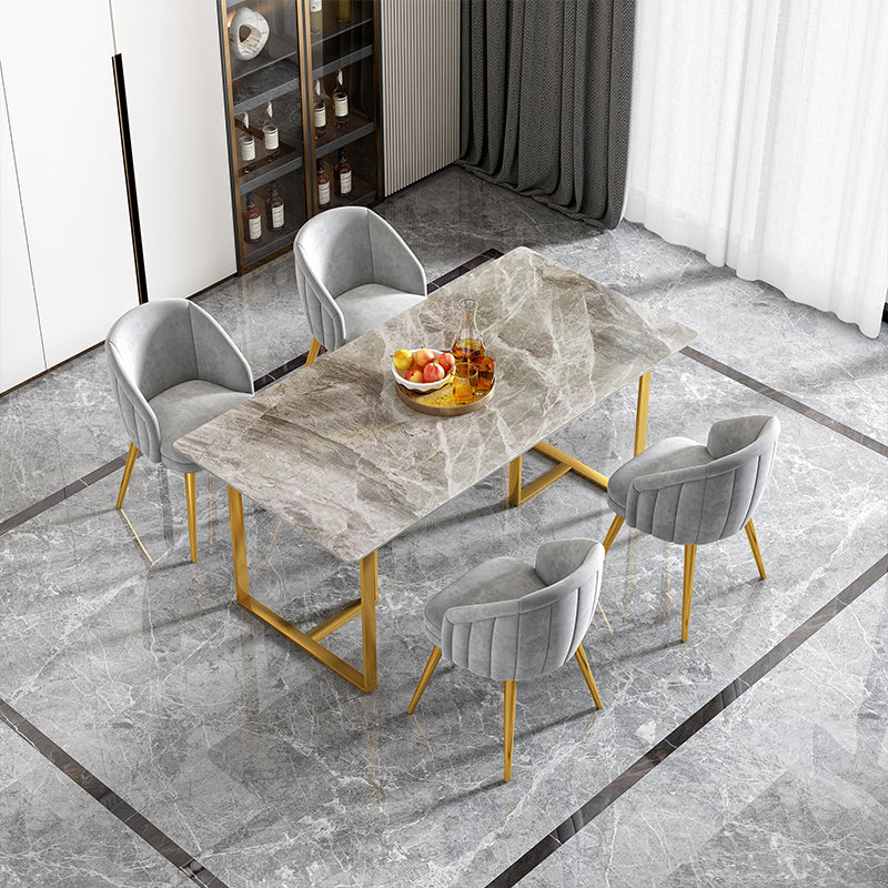 1/4/5 Pieces Luxury Rectangle Dining Set Sintered Stone Dining Table with Leather Chairs 5 Pieces: Grey Table, 4 Grey Chairs Clearhalo 'Dining Room Sets' 'Dining Tables & Seating' 'dining_room_set' 'furn' 'furn_dining_room_set' 'Furniture' 'furniture_dining_room_set' 'Kitchen & Dining Furniture' 'kitchen&dining_furn' 'kitchen' 4640086