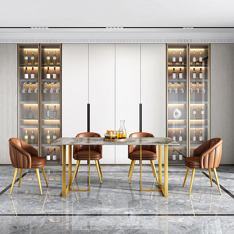 1/4/5 Pieces Luxury Rectangle Dining Set Sintered Stone Dining Table with Leather Chairs Clearhalo 'Dining Room Sets' 'Dining Tables & Seating' 'dining_room_set' 'furn' 'furn_dining_room_set' 'Furniture' 'furniture_dining_room_set' 'Kitchen & Dining Furniture' 'kitchen&dining_furn' 'kitchen' 4640096