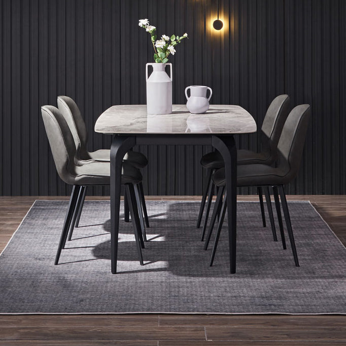 Modern 1/2/5/7 Pieces Dining Set Rectangle White Dining Table Set 5 Pieces: Table, 4 Grey Chairs Clearhalo 'Dining Room Sets' 'Dining Tables & Seating' 'dining_room_set' 'furn' 'furn_dining_room_set' 'Furniture' 'furniture_dining_room_set' 'Kitchen & Dining Furniture' 'kitchen&dining_furn' 'kitchen' 4640106
