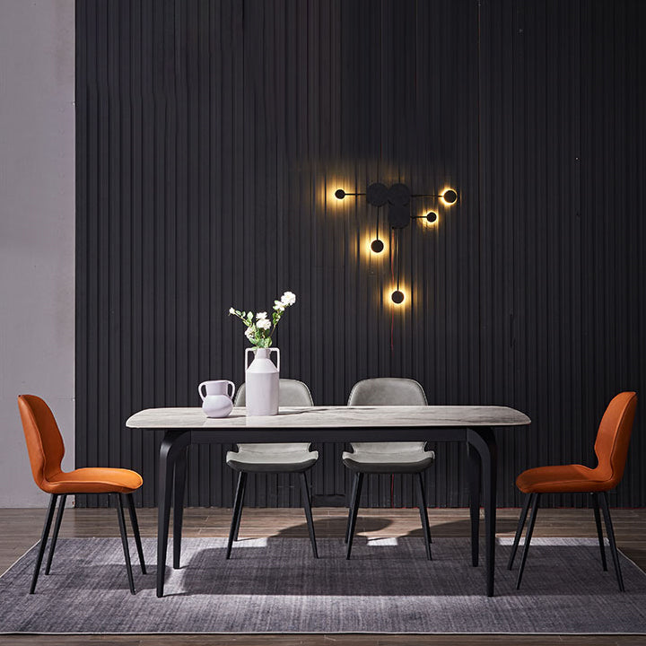 Modern 1/2/5/7 Pieces Dining Set Rectangle White Dining Table Set 5 Pieces: Table, 2 Grey+2 Orange Chairs Clearhalo 'Dining Room Sets' 'Dining Tables & Seating' 'dining_room_set' 'furn' 'furn_dining_room_set' 'Furniture' 'furniture_dining_room_set' 'Kitchen & Dining Furniture' 'kitchen&dining_furn' 'kitchen' 4640107