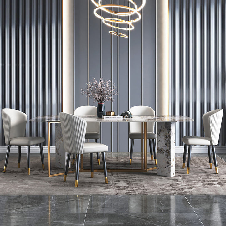 Glam Style 1/4/5/6/7 Pieces Dining Set Rectangle Sintered Stone Dining Table Set 6 Pieces: Table, 5 Chairs Clearhalo 'Dining Room Sets' 'Dining Tables & Seating' 'dining_room_set' 'furn' 'furn_dining_room_set' 'Furniture' 'furniture_dining_room_set' 'Kitchen & Dining Furniture' 'kitchen&dining_furn' 'kitchen' 4640181
