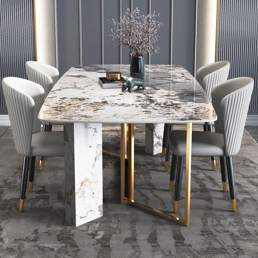 Glam Style 1/4/5/6/7 Pieces Dining Set Rectangle Sintered Stone Dining Table Set 5 Pieces: Table, 4 Chairs Clearhalo 'Dining Room Sets' 'Dining Tables & Seating' 'dining_room_set' 'furn' 'furn_dining_room_set' 'Furniture' 'furniture_dining_room_set' 'Kitchen & Dining Furniture' 'kitchen&dining_furn' 'kitchen' 4640183