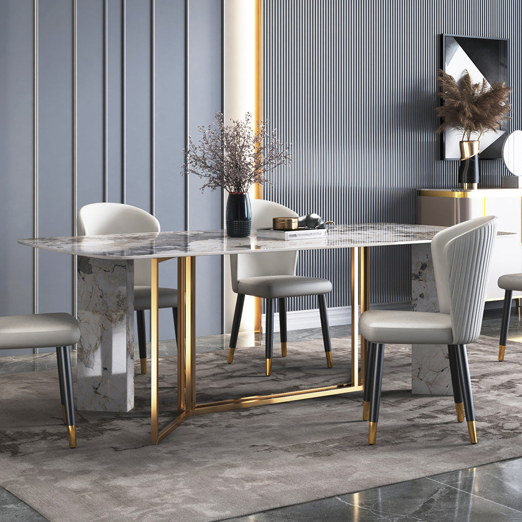 Glam Style 1/4/5/6/7 Pieces Dining Set Rectangle Sintered Stone Dining Table Set Clearhalo 'Dining Room Sets' 'Dining Tables & Seating' 'dining_room_set' 'furn' 'furn_dining_room_set' 'Furniture' 'furniture_dining_room_set' 'Kitchen & Dining Furniture' 'kitchen&dining_furn' 'kitchen' 4640184