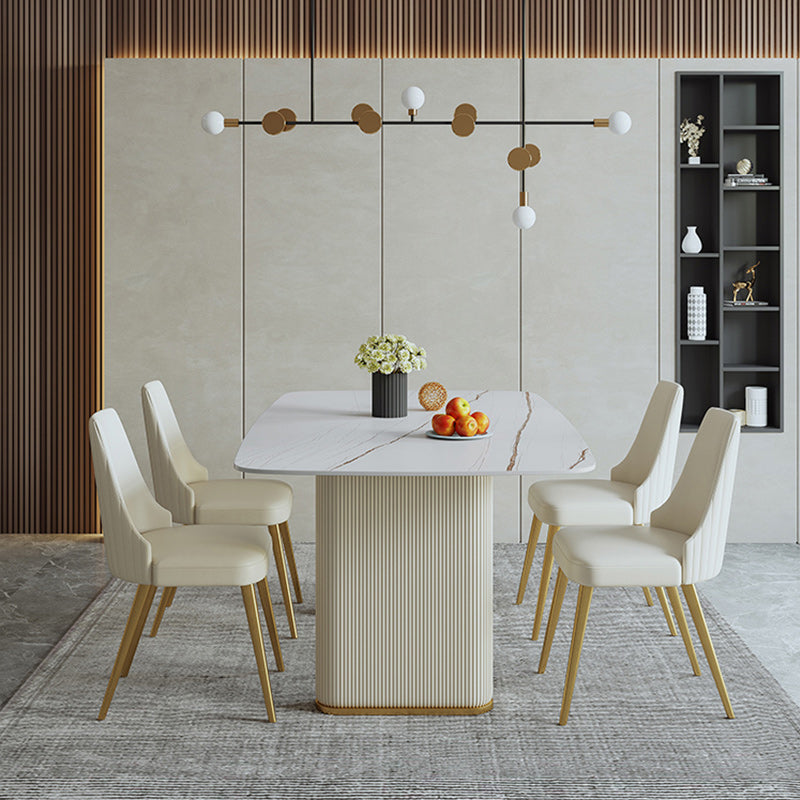 1/2/5/7 Pieces Dining Set Glam Style Rectangle Sintered Stone Dining Table Set Clearhalo 'Dining Room Sets' 'Dining Tables & Seating' 'dining_room_set' 'furn' 'furn_dining_room_set' 'Furniture' 'furniture_dining_room_set' 'Kitchen & Dining Furniture' 'kitchen&dining_furn' 'kitchen' 4640201
