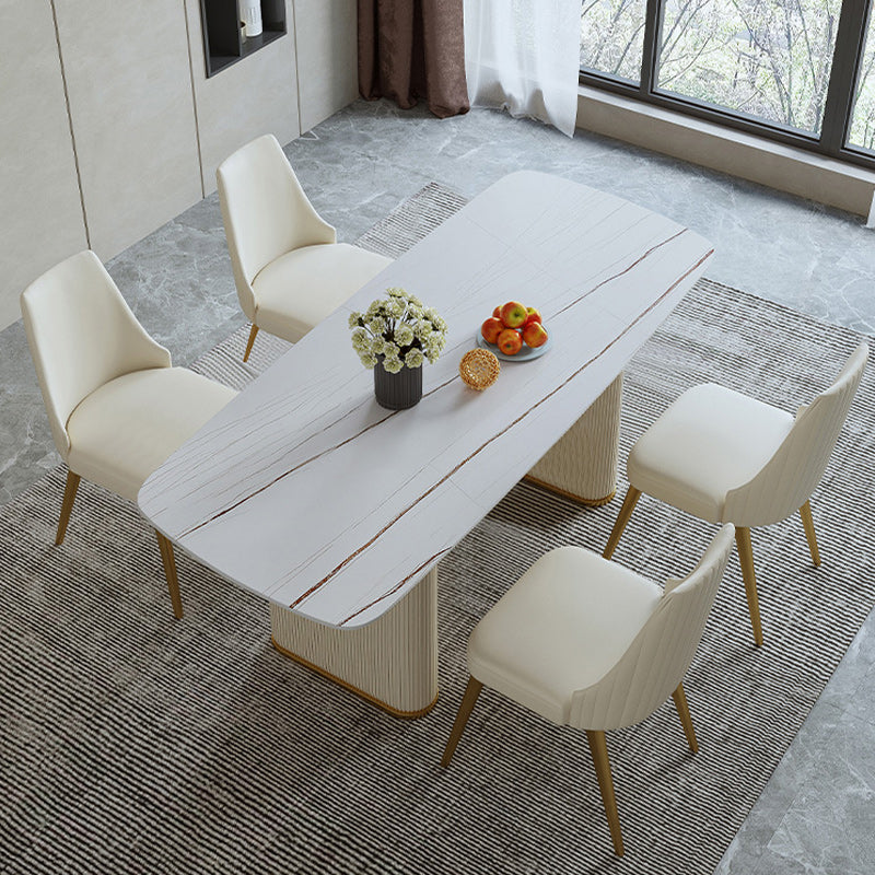 1/2/5/7 Pieces Dining Set Glam Style Rectangle Sintered Stone Dining Table Set 5 Pieces: Table, 4 Chairs Clearhalo 'Dining Room Sets' 'Dining Tables & Seating' 'dining_room_set' 'furn' 'furn_dining_room_set' 'Furniture' 'furniture_dining_room_set' 'Kitchen & Dining Furniture' 'kitchen&dining_furn' 'kitchen' 4640203