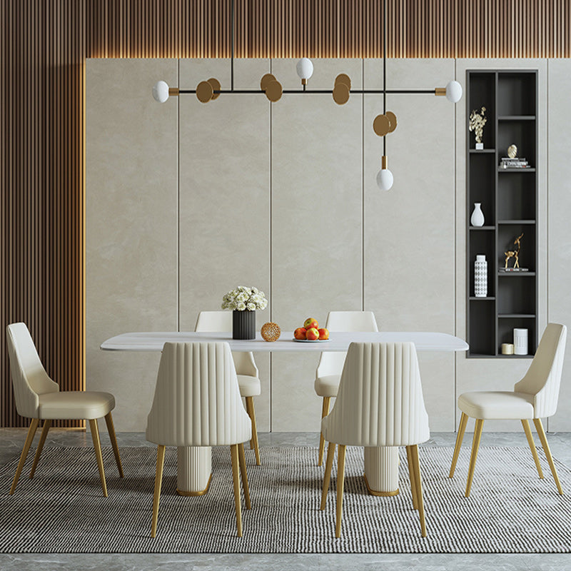 1/2/5/7 Pieces Dining Set Glam Style Rectangle Sintered Stone Dining Table Set 7 Pieces: Table, 6 Chairs Clearhalo 'Dining Room Sets' 'Dining Tables & Seating' 'dining_room_set' 'furn' 'furn_dining_room_set' 'Furniture' 'furniture_dining_room_set' 'Kitchen & Dining Furniture' 'kitchen&dining_furn' 'kitchen' 4640204