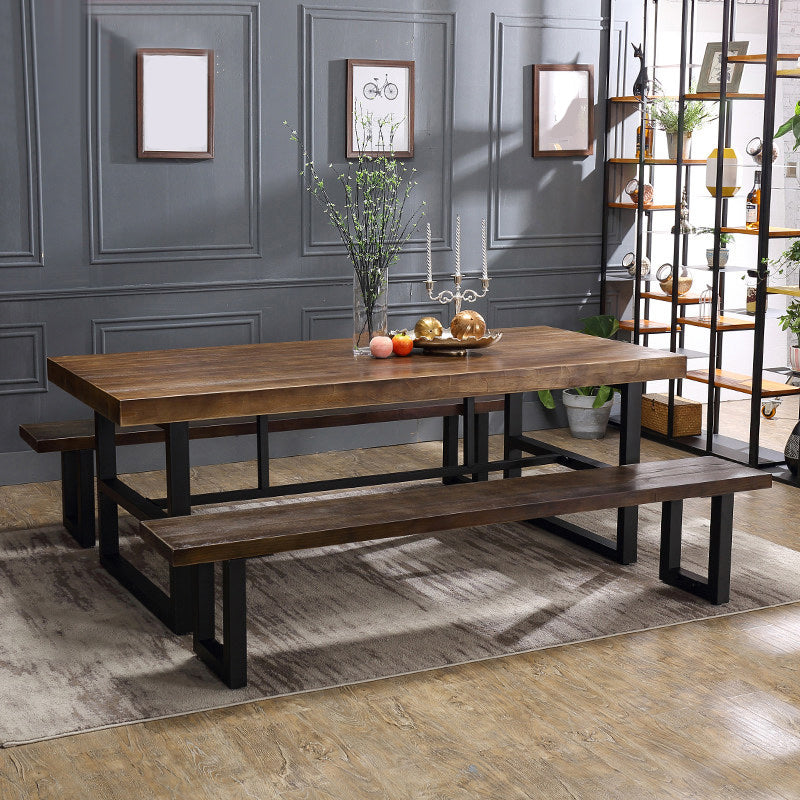 Industrial 1/2/3/5 Pieces Dining Table Set Solid Wood Top Dining Table and Chairs 3 Pieces: Table, 2 Benches Clearhalo 'Dining Room Sets' 'Dining Tables & Seating' 'dining_room_set' 'furn' 'furn_dining_room_set' 'Furniture' 'furniture_dining_room_set' 'Kitchen & Dining Furniture' 'kitchen&dining_furn' 'kitchen' 4640220