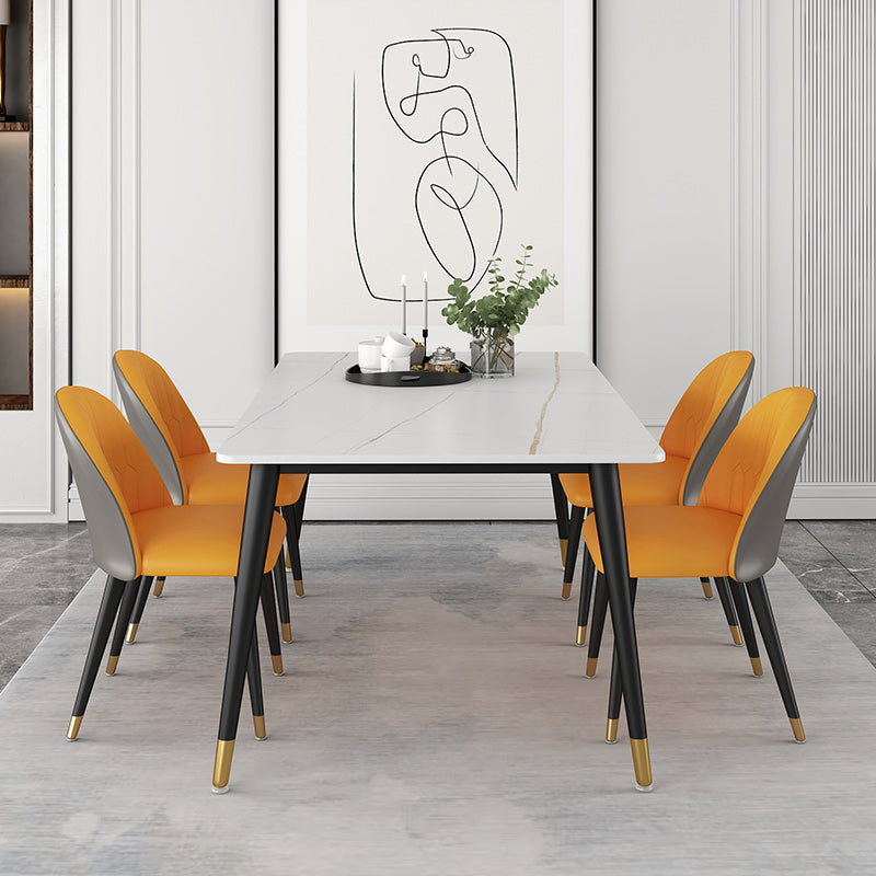 1/4/5/7 Pieces Dining Room Set Contemporary Rectangle Dining Table Set 5 Pieces: Table, 4 Orange Chairs Clearhalo 'Dining Room Sets' 'Dining Tables & Seating' 'dining_room_set' 'furn' 'furn_dining_room_set' 'Furniture' 'furniture_dining_room_set' 'Kitchen & Dining Furniture' 'kitchen&dining_furn' 'kitchen' 4640265