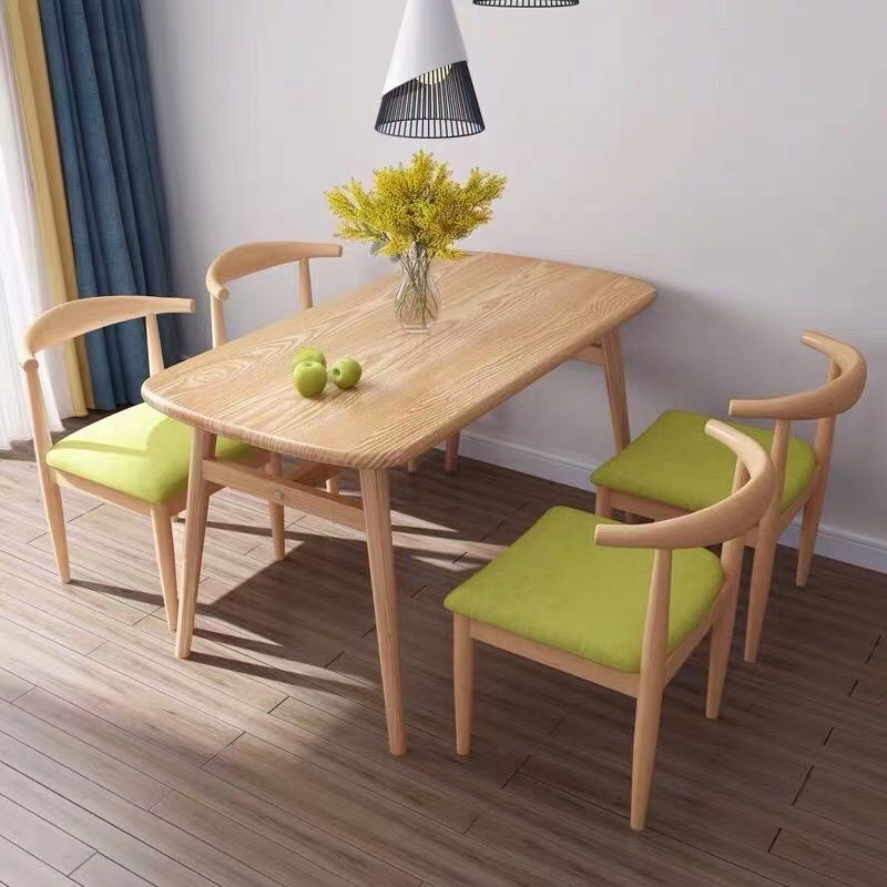 Modern 1/2/5/7 Pieces Dining Set Rectangle Wood Dining Table for Dining Room 5 Pieces: Wood Table, 4 Green Chairs Clearhalo 'Dining Room Sets' 'Dining Tables & Seating' 'dining_room_set' 'furn' 'furn_dining_room_set' 'Furniture' 'Kitchen & Dining Furniture' 'kitchen&dining_furn' 'kitchen' 4640281