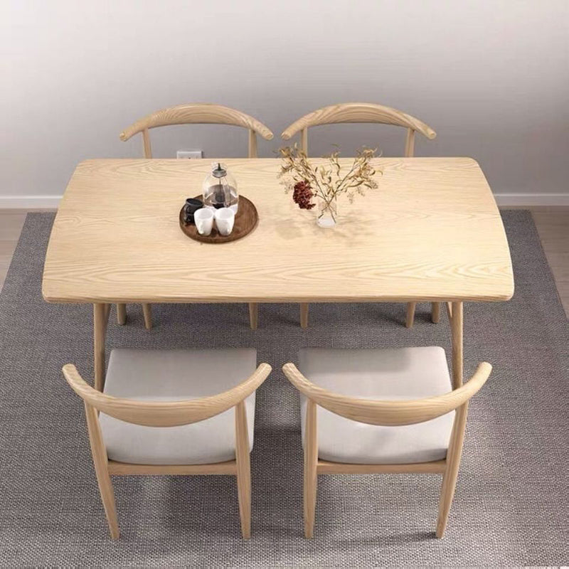 Modern 1/2/5/7 Pieces Dining Set Rectangle Wood Dining Table for Dining Room 5 Pieces: Wood Table, 4 Beige Chairs Clearhalo 'Dining Room Sets' 'Dining Tables & Seating' 'dining_room_set' 'furn' 'furn_dining_room_set' 'Furniture' 'Kitchen & Dining Furniture' 'kitchen&dining_furn' 'kitchen' 4640286