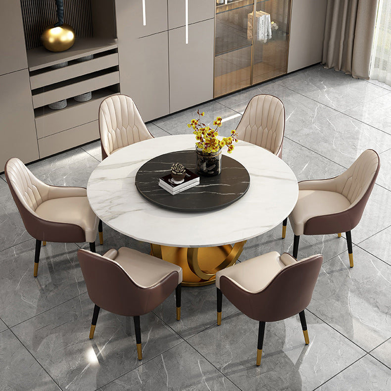 1/2/5/6/7 Pieces Round Modern Marble Furniture Standard Height Dining Table Set 7 Pieces: Table, 6 Brown Chairs Clearhalo 'Dining Room Sets' 'Dining Tables & Seating' 'dining_room_set' 'furn' 'furn_dining_room_set' 'Furniture' 'furniture_dining_room_set' 'Kitchen & Dining Furniture' 'kitchen&dining_furn' 'kitchen' 4640316