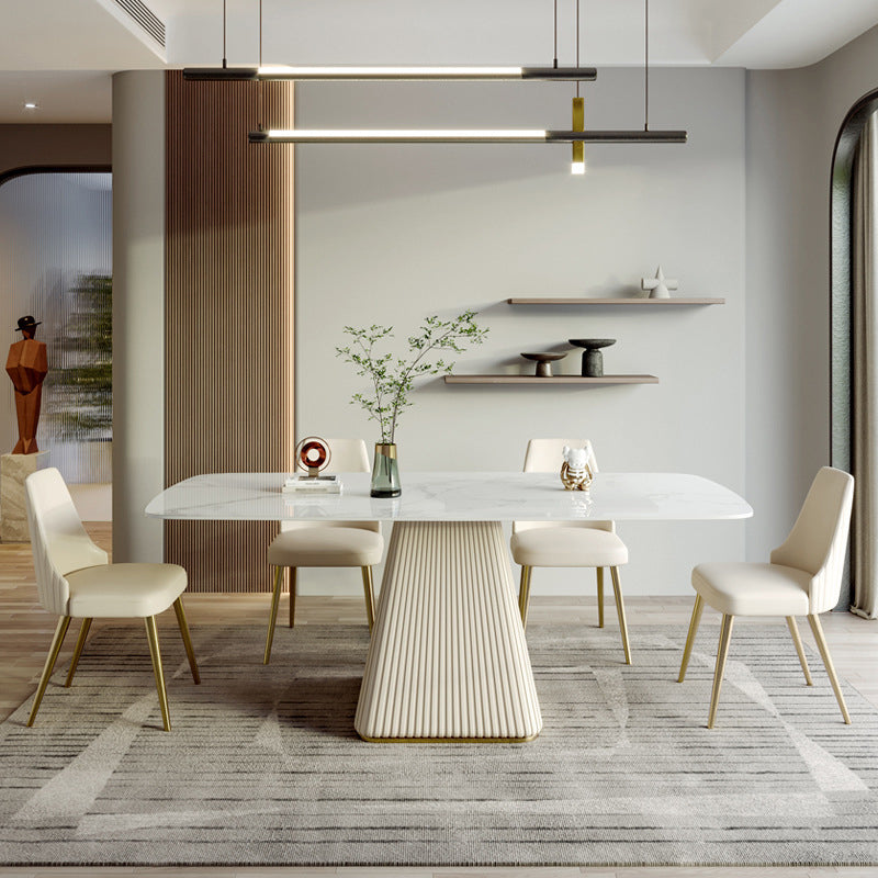 Nordic 1/4/5/6/7 Pieces Furniture Sintered Stone Dining Table Set with Leather Chairs Clearhalo 'Dining Room Sets' 'Dining Tables & Seating' 'dining_room_set' 'furn' 'furn_dining_room_set' 'Furniture' 'furniture_dining_room_set' 'Kitchen & Dining Furniture' 'kitchen&dining_furn' 'kitchen' 4640336