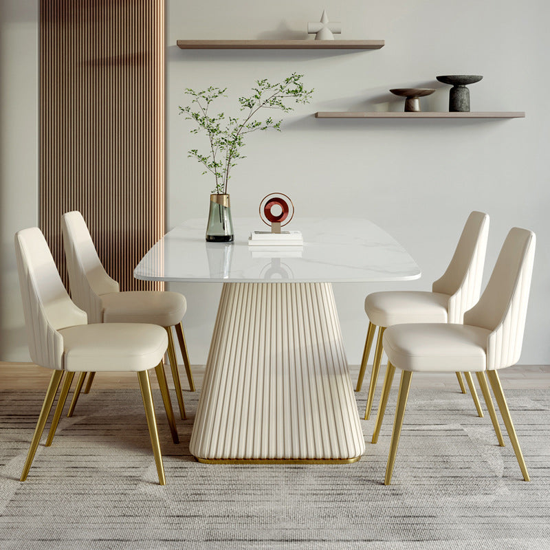 Nordic 1/4/5/6/7 Pieces Furniture Sintered Stone Dining Table Set with Leather Chairs Clearhalo 'Dining Room Sets' 'Dining Tables & Seating' 'dining_room_set' 'furn' 'furn_dining_room_set' 'Furniture' 'furniture_dining_room_set' 'Kitchen & Dining Furniture' 'kitchen&dining_furn' 'kitchen' 4640337