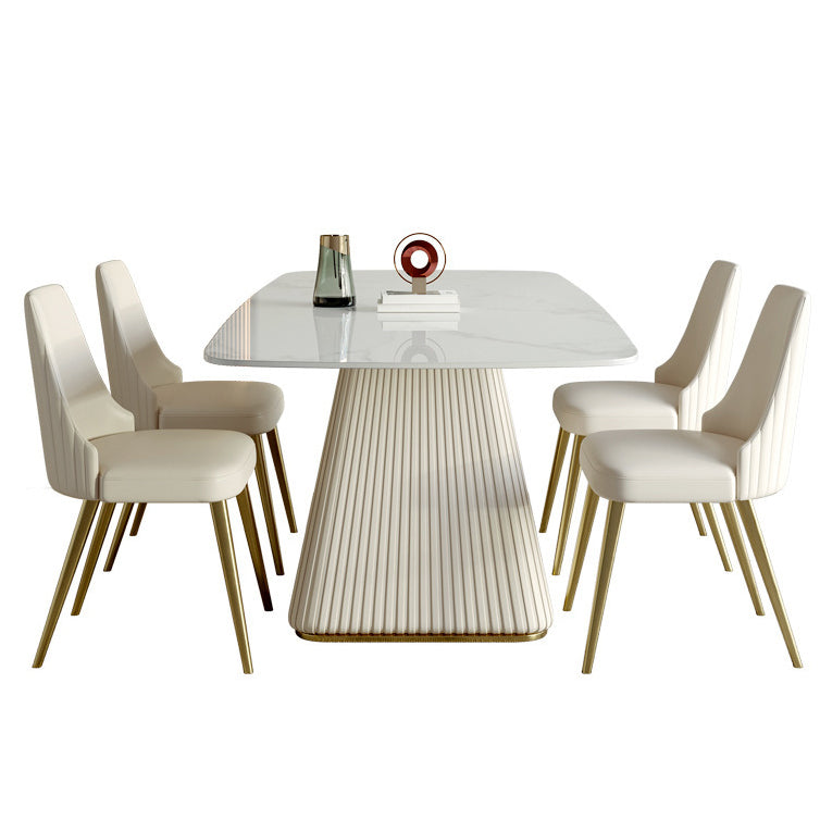 Nordic 1/4/5/6/7 Pieces Furniture Sintered Stone Dining Table Set with Leather Chairs 5 Pieces: Table, 4 Chairs Clearhalo 'Dining Room Sets' 'Dining Tables & Seating' 'dining_room_set' 'furn' 'furn_dining_room_set' 'Furniture' 'furniture_dining_room_set' 'Kitchen & Dining Furniture' 'kitchen&dining_furn' 'kitchen' 4640345