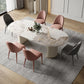 Oval Double Pedestal Glam Dining Table White Tone Fixed Table with Sintered Stone Brown 70.9"L x 35.4"W x 29.5"H Without Chairs Clearhalo ' dining_table' 'Dining Tables & Seating' 'Dining Tables' 'furn' 'furn_dining_table' 'Furniture' 'furniture_dining_table' 'Kitchen & Dining Furniture' 'kitchen&dining_furn' 'kitchen' 'kitchen_dining_table' 4640366